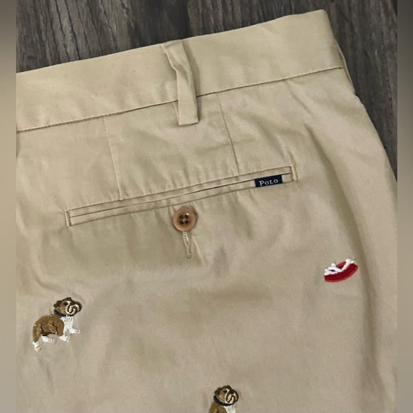 Men’s Polo Ralph Lauren Brown Embroidered Dogs Chino Stretch Shorts- 38 - Picture 12 of 14